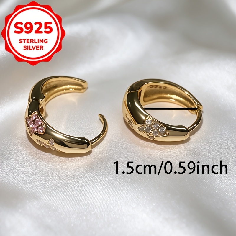 S925 Sterling Silver Geometric Stud Earrings with Rhinestones